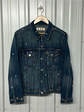 AMO Floral Embroidered Denim Jacket Size L Boho Folk Western
